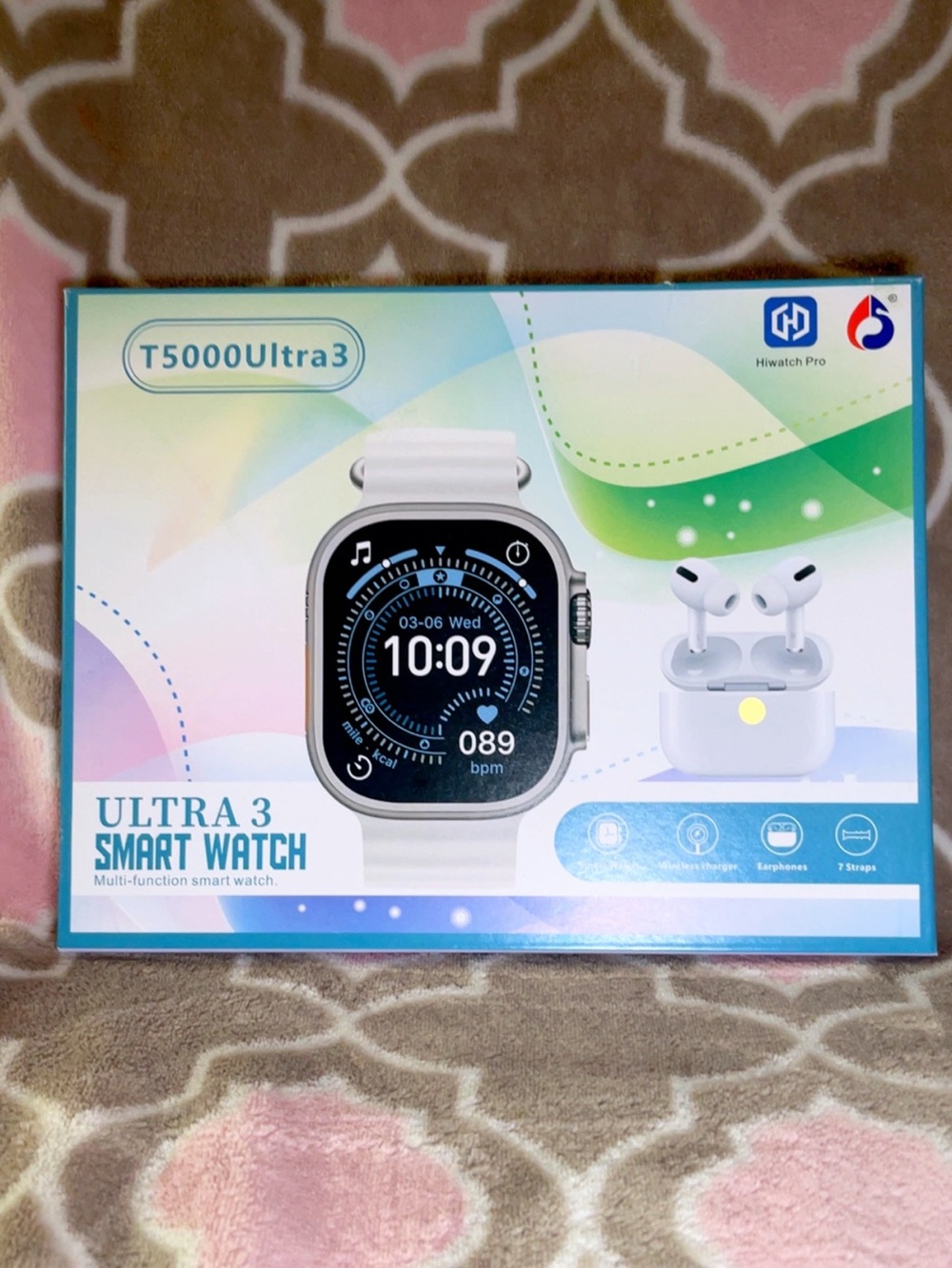 T5000Ultra3 Smart Watch with Wireless Earbuds - White